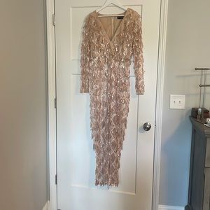 Rose Gold Tassel Sequin Plunge Jumpsuit